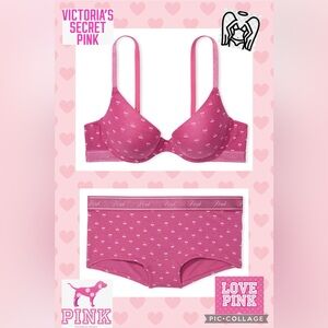 Victoria’s secret pink everywear push up bra 40B 40C And Panty Set Cherry Pink